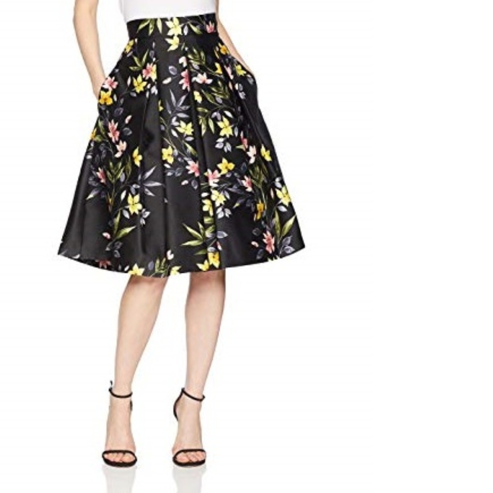 Eliza J Floral Print A-line Pleated Skirt